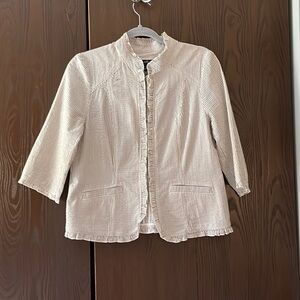 Willi Smith 3/4 sleeve ivory, tan, shiny striped jacket / blouse. Size 8
